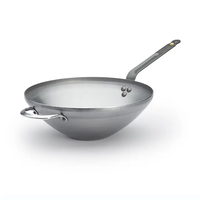 Wokpan plaatstaal met extra handgreep- 32 cm - Mineral B - De Buyer