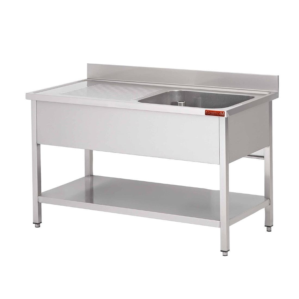 Gastro-M Spoeltafel met onderstel en onderblad mm 1200x 700x850 1 bak rechts 500x500x300, dienblad links INOX AISI 430