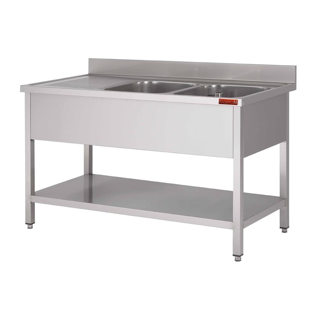 Gastro-M Spoeltafel met onderstel en onderblad mm 1600x 700x850 2 bakken rechts 400x500x250, verlegen links INOX AISI 430 ,