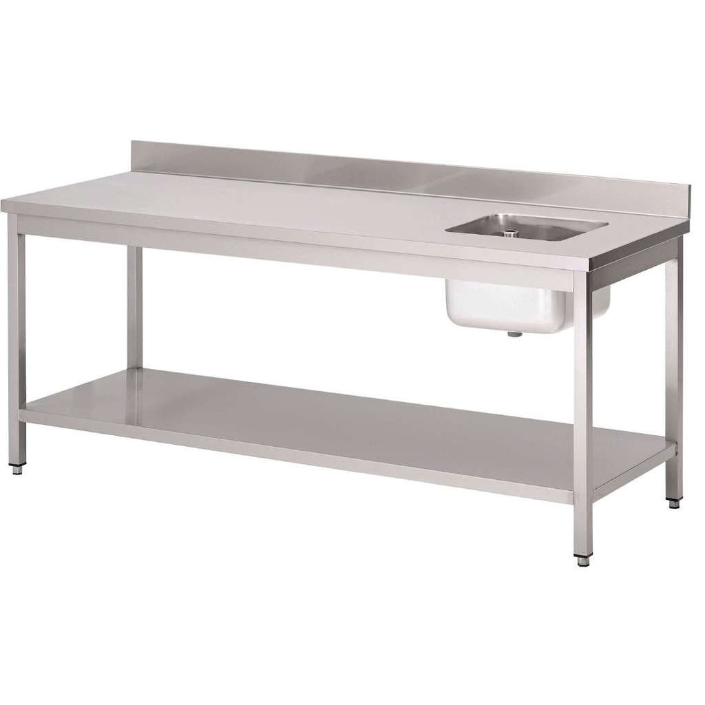 Gastro M RVS werktafel met spoelbak rechts en achteropstand 85x140x70cm