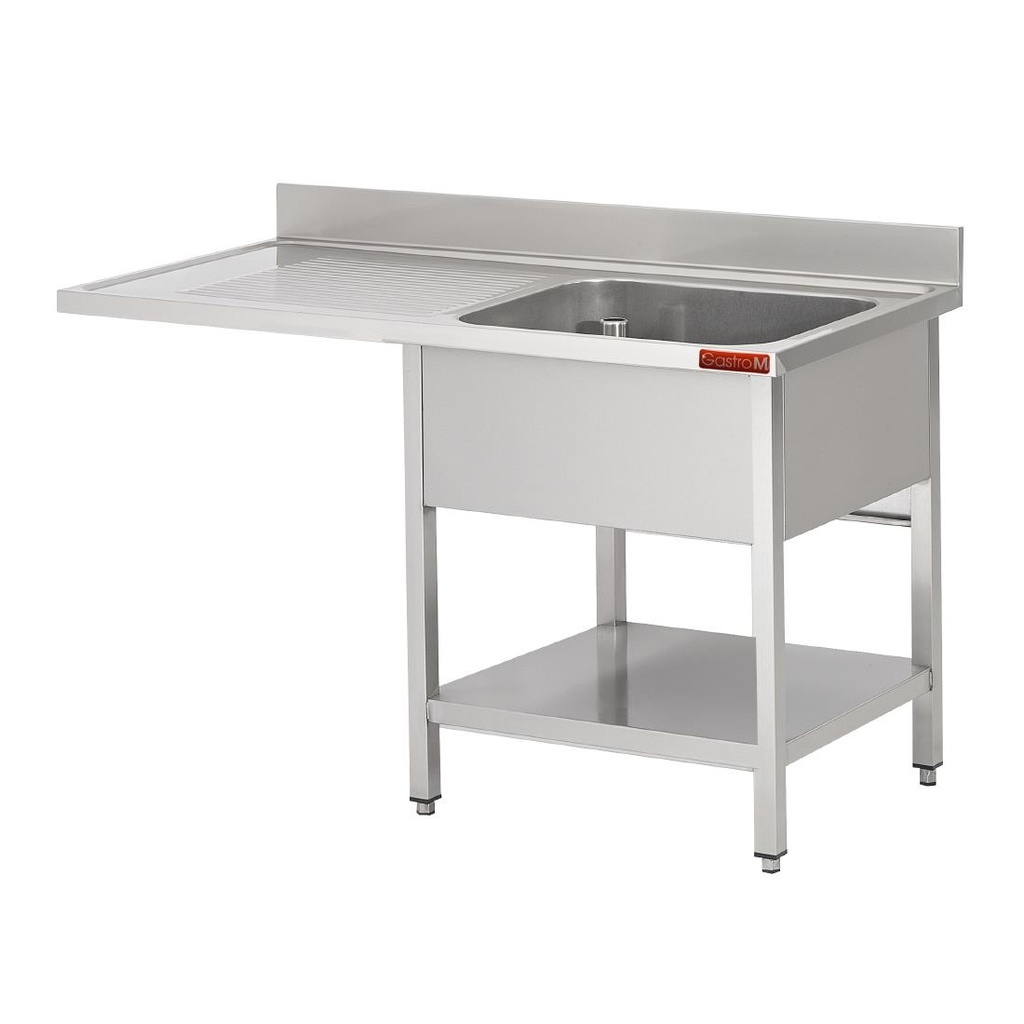 Gastro-M Spoeltafel met onderstel en onderblad mm 1200x 700x850 Met uitsparing voor VW, 1 bak rechts 500x500x320, dienblad links INOX