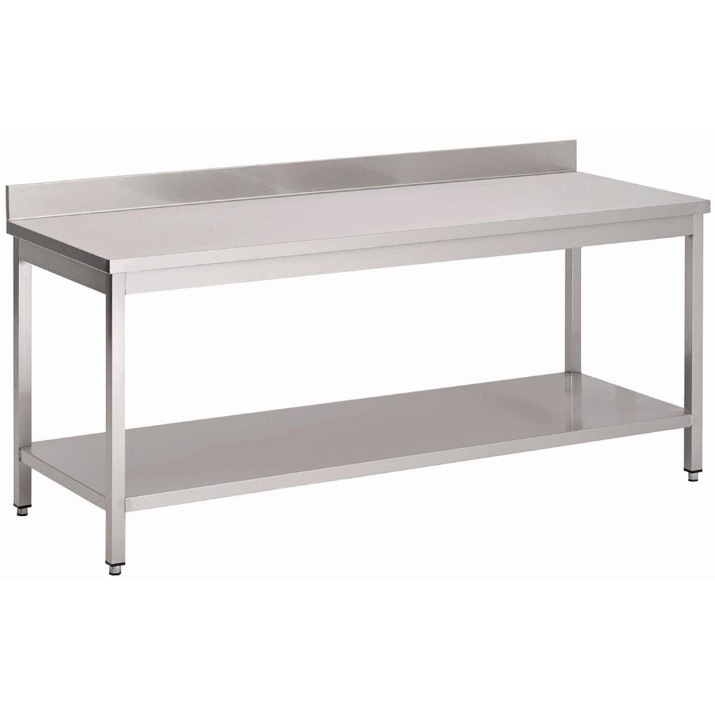 Gastro M RVS werktafel met onderblad en achteropstand 88x70x70cm