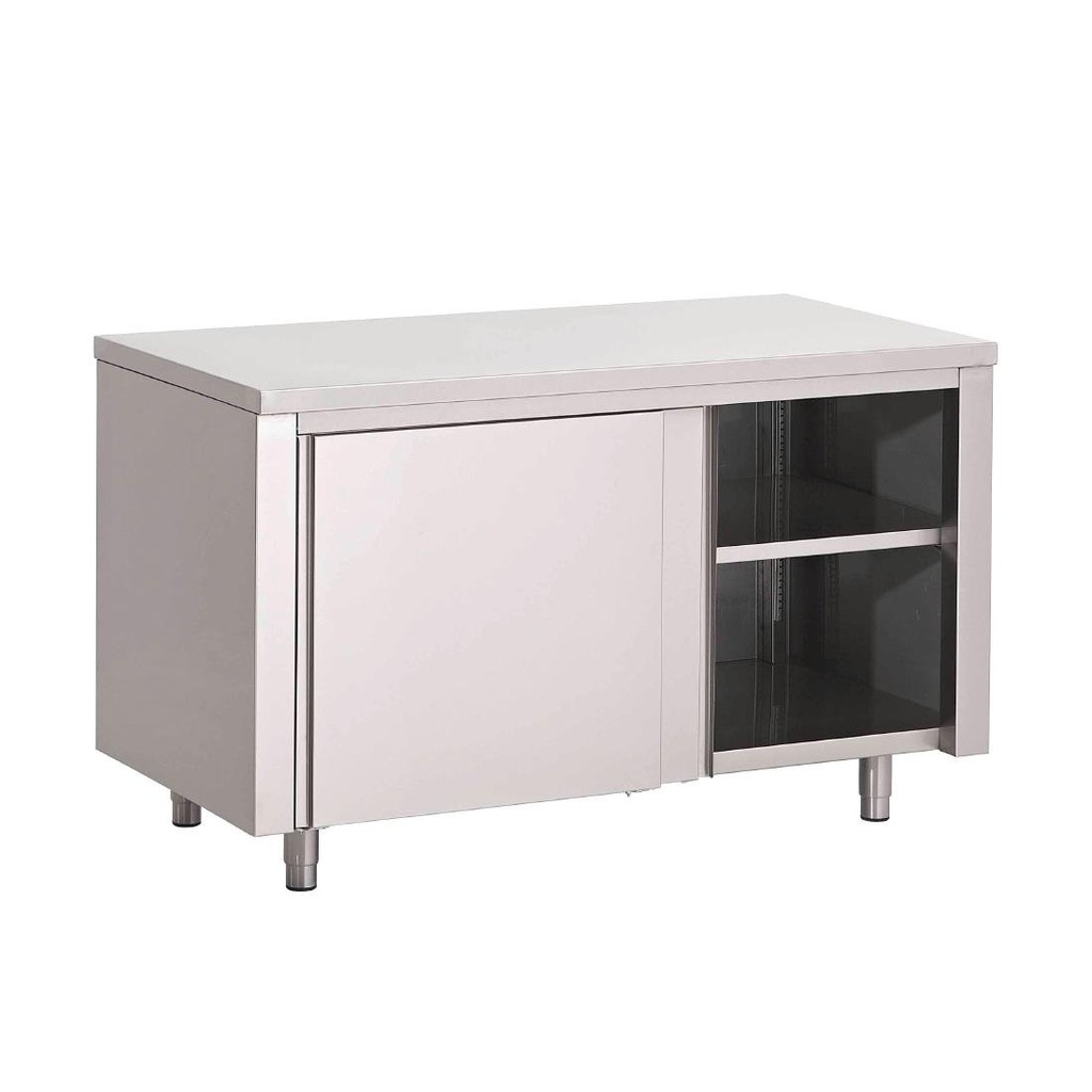 Gastro M RVS werktafel met schuifdeuren 88x120x70cm