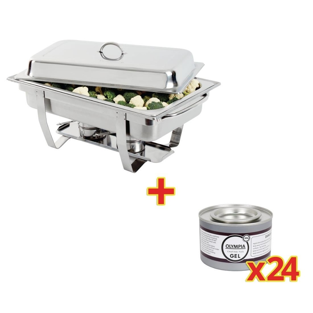 SPECIALE AANBIEDING Olympia Milan Chafing Dish met 24-pak Olympia gel brandpasta