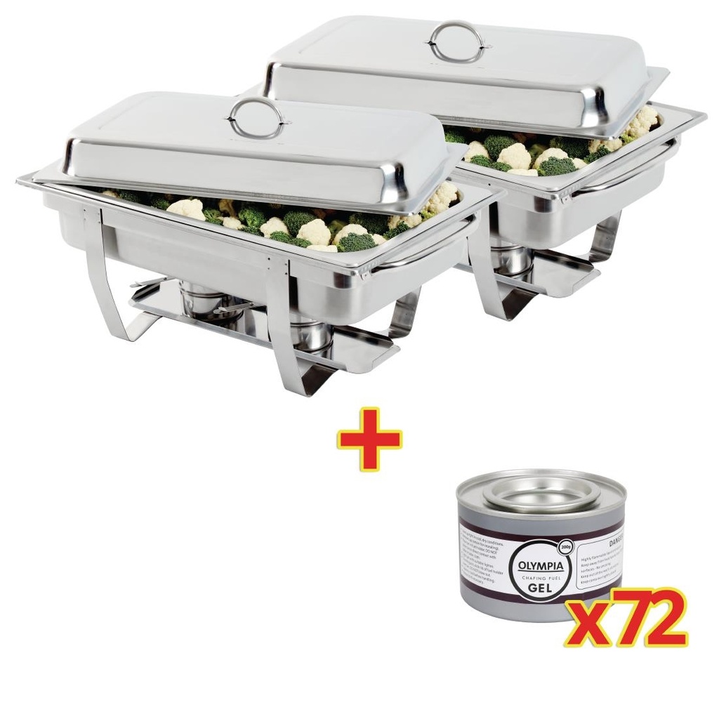 SPECIALE AANBIEDING 2x Olympia Milan Chafing Dish met 72-pak Olympia brandpasta gel