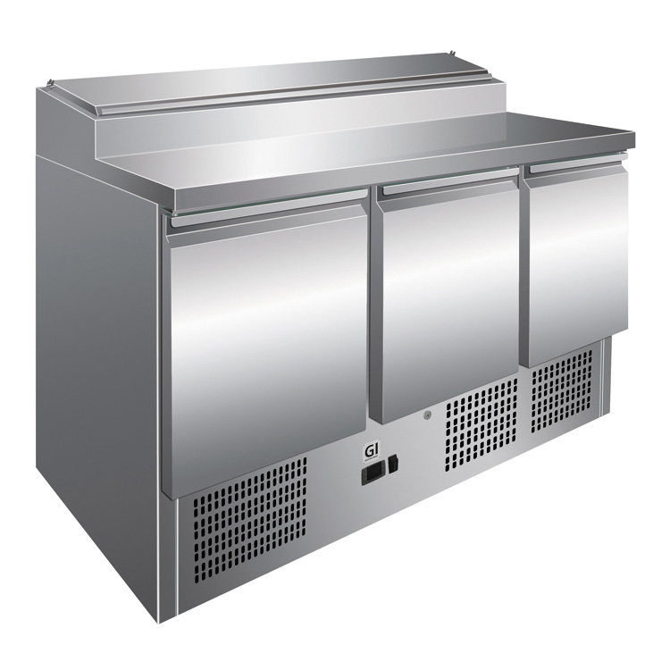 Gastro-Inox RVS saladette met 3 deuren & 8x GN1/6 prepareer unit, geforceerd gekoeld