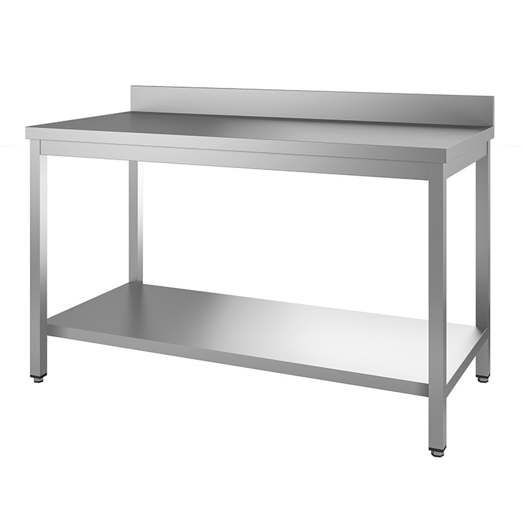 Werktafel van roestvrijstaal met onderblad en achteropstand, 1100(l)x600(d)x880(h)mm