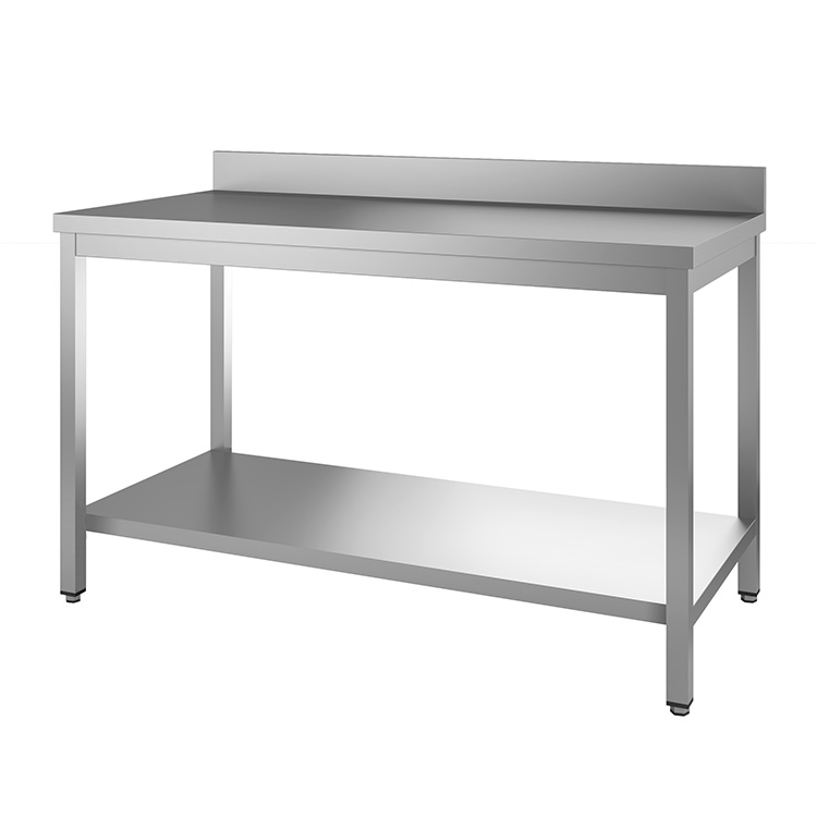 Werktafel van roestvrijstaal met onderblad en achteropstand, 1100(l)x800(d)x880(h)mm