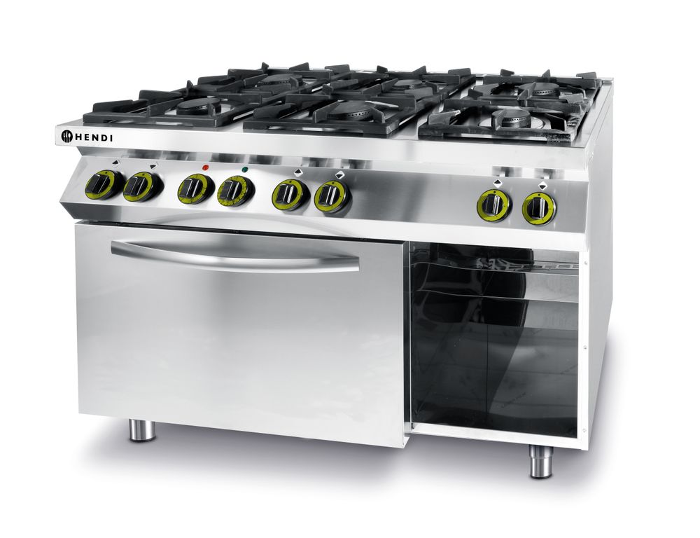 HENDI Gasfornuis Kitchen Line 6-pits met convectieoven GN 1/1 225899