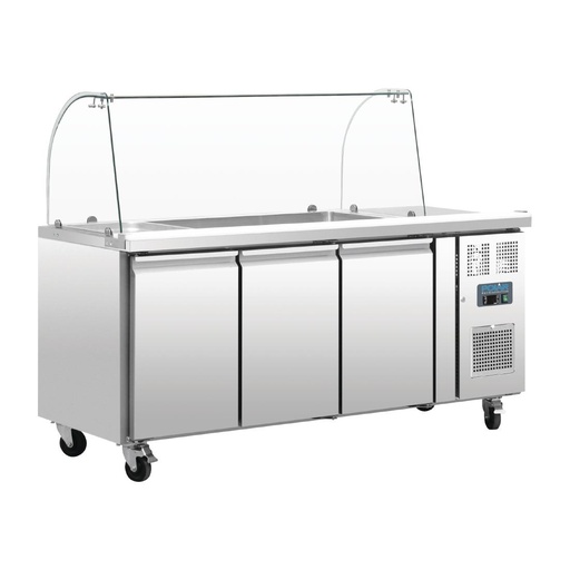 [CT394] Polar U-serie GN gekoelde saladette met glazen opzetvitrine 3-deurs