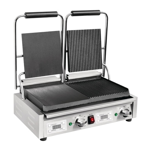 [FC386] Buffalo dubbele halve geribbelde contactgrill