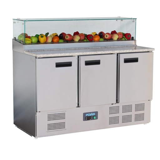 [GH267] Polar G-serie 3-deurs pizza koelwerkbank met opzetvitrine 436L