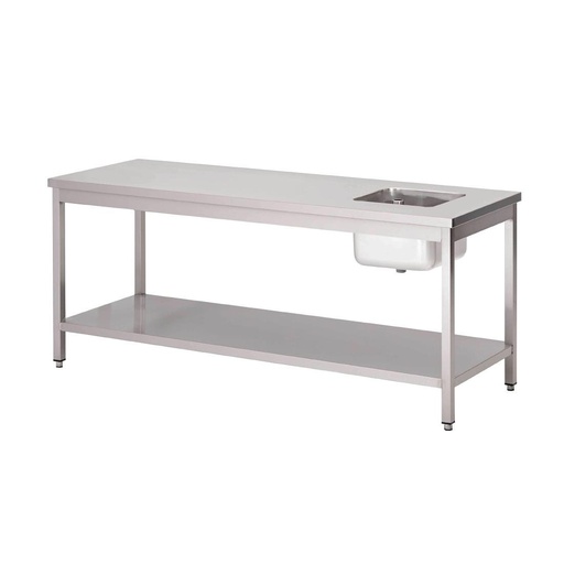 [GN139] Gastro M RVS werktafel met spoelbak rechts en onderblad 85x140x70cm