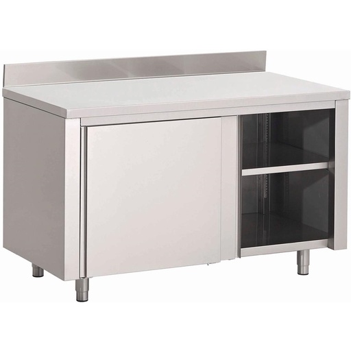 [GN156] Gastro M RVS werktafel met schuifdeuren en achteropstand 88x100x70cm