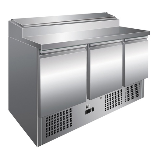 [202006] Gastro-Inox RVS saladette met 3 deuren & 8x GN1/6 prepareer unit, geforceerd gekoeld